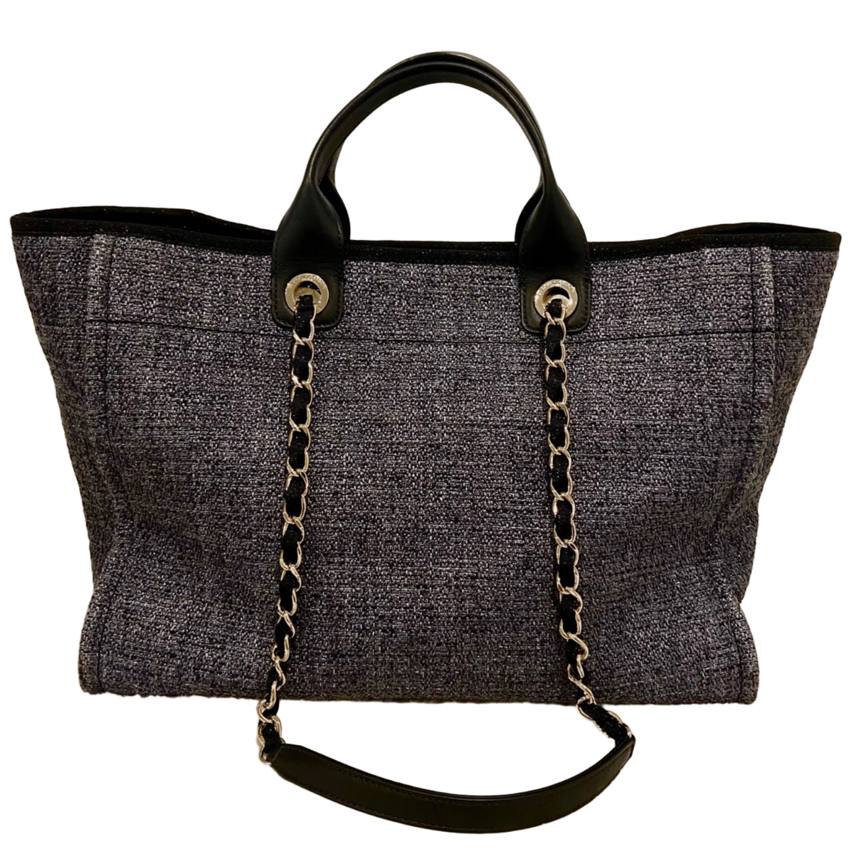 Chanel '19C Large Black Tweed' Deauville Shopping Tote Gold Hardware