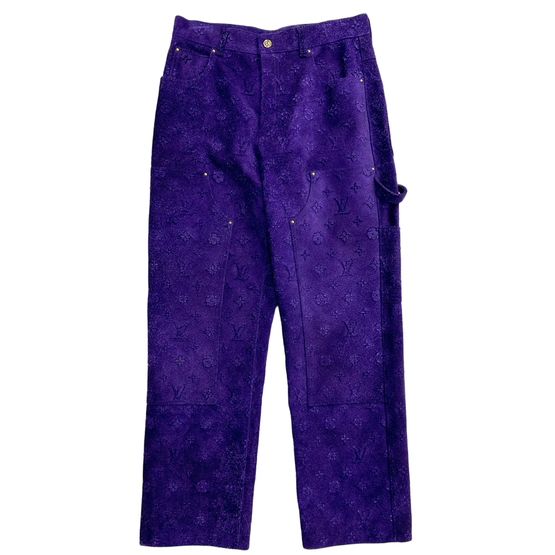 Louis Vuitton 'Purple Suede' Embossed Carpenter Pants