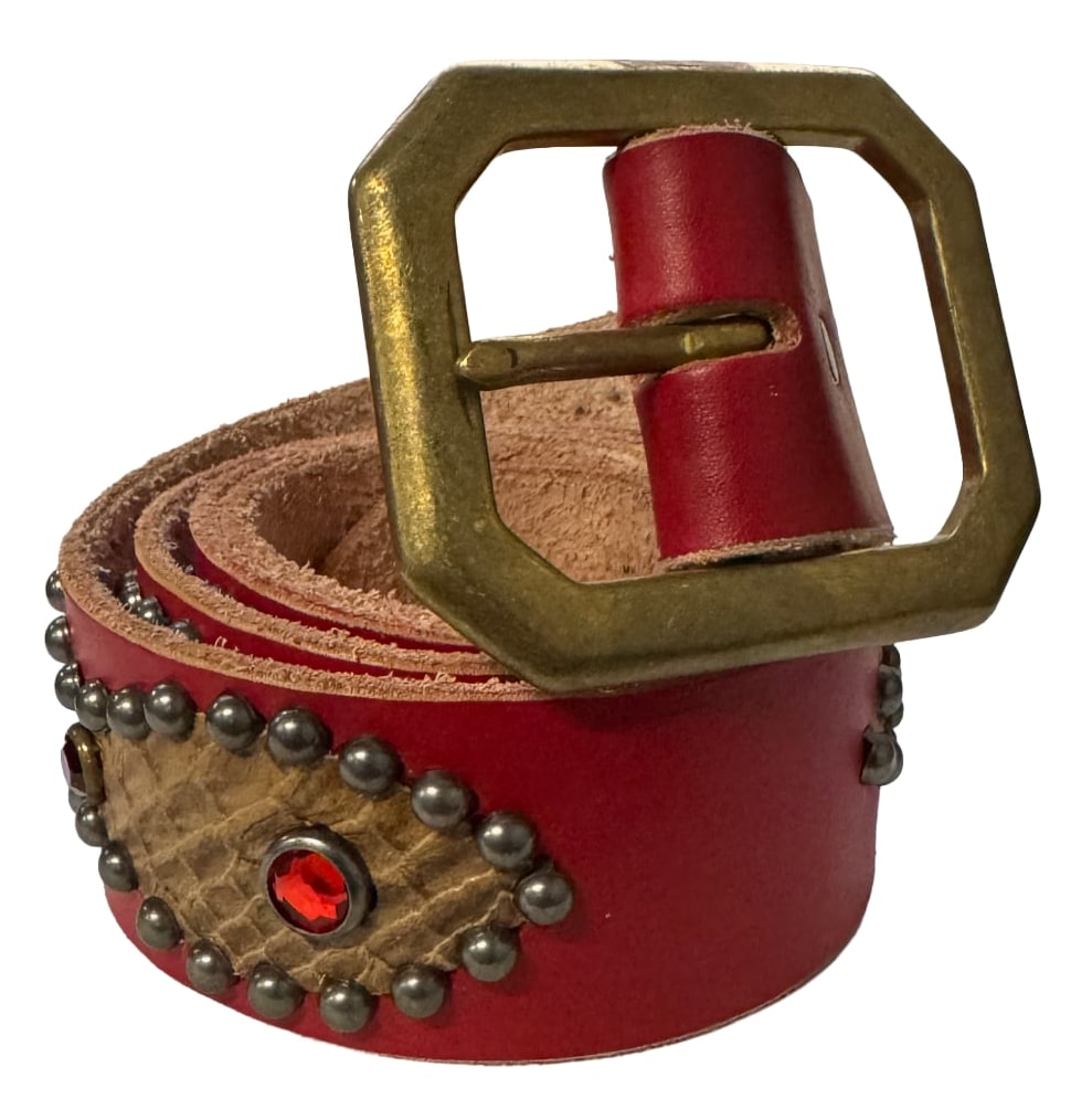 Studded 'Tan Alligator' Diamond Red Belt