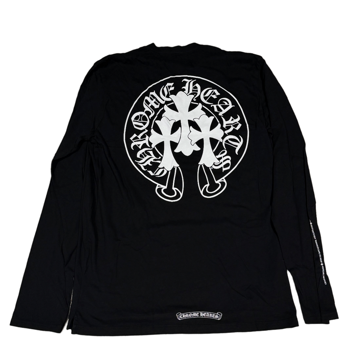 Chrome Hearts 'Silver Fleur Button' Horseshoe Crosses Black Longsleeve