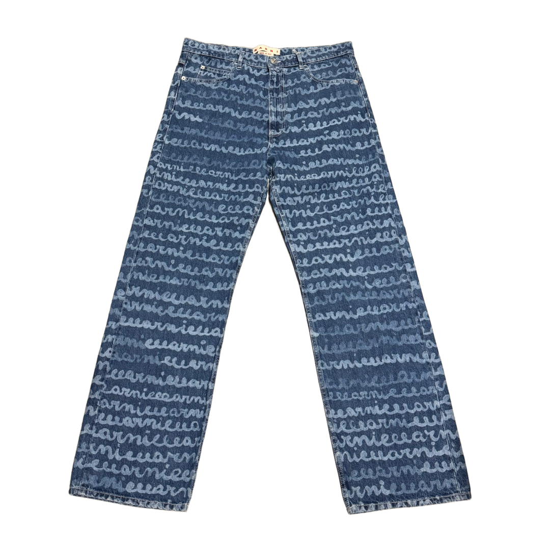 Marni 'Blue' Logo Print Straight Jeans