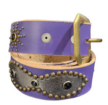 Studded 'Silver Chrome Leather/ Sun Gem' Purple Belt