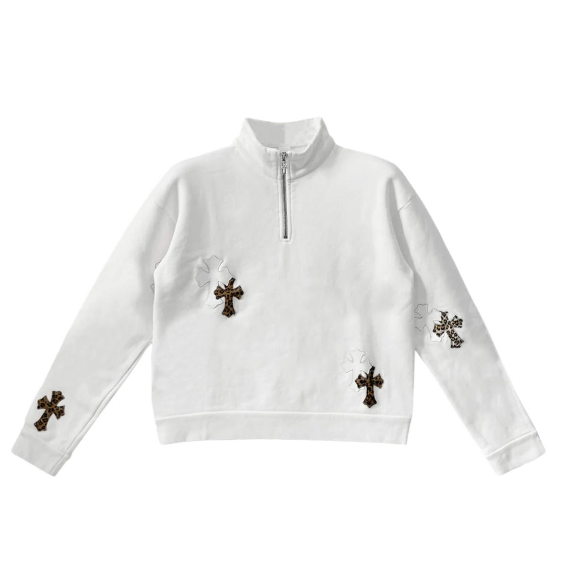 Chrome Hearts 'Leopard Cross Patch' White Quarter Zip