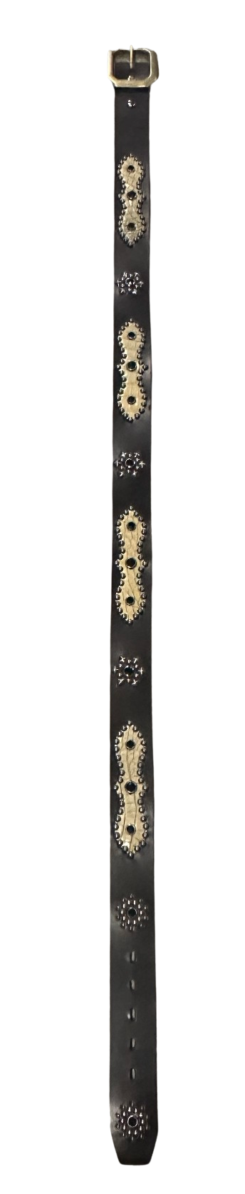 Studded 'Cream/Black Snakeskin' Dark Brown Belt