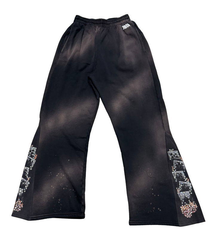 Bossi 'Spades' Bleached Rhinestone Flare Sweatapants