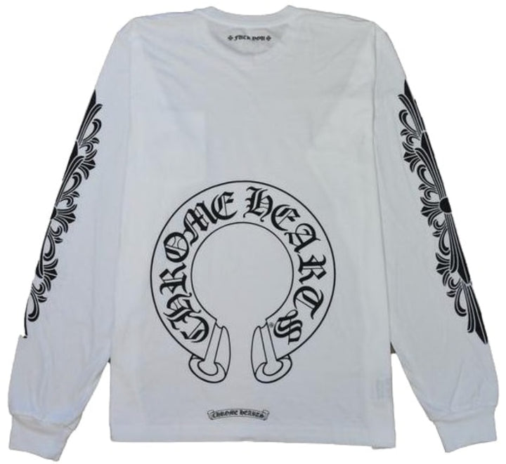 Chrome Hearts 'Horseshoe' Floral Sleeve White Longsleeve Tee