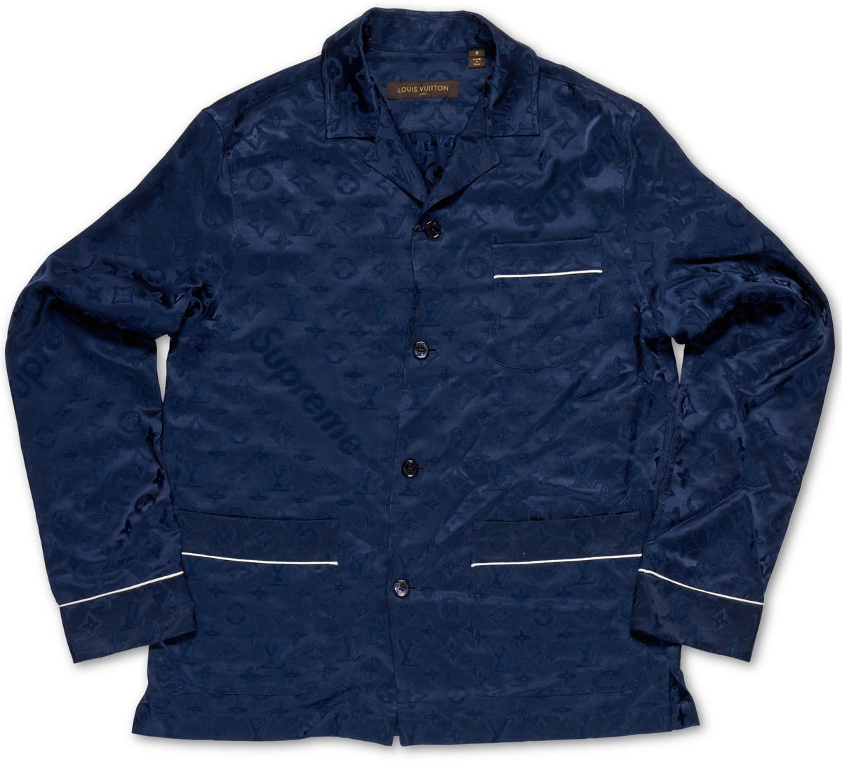 Louis Vuitton x Supreme 'Navy' Monogram Silk PJ Shirt