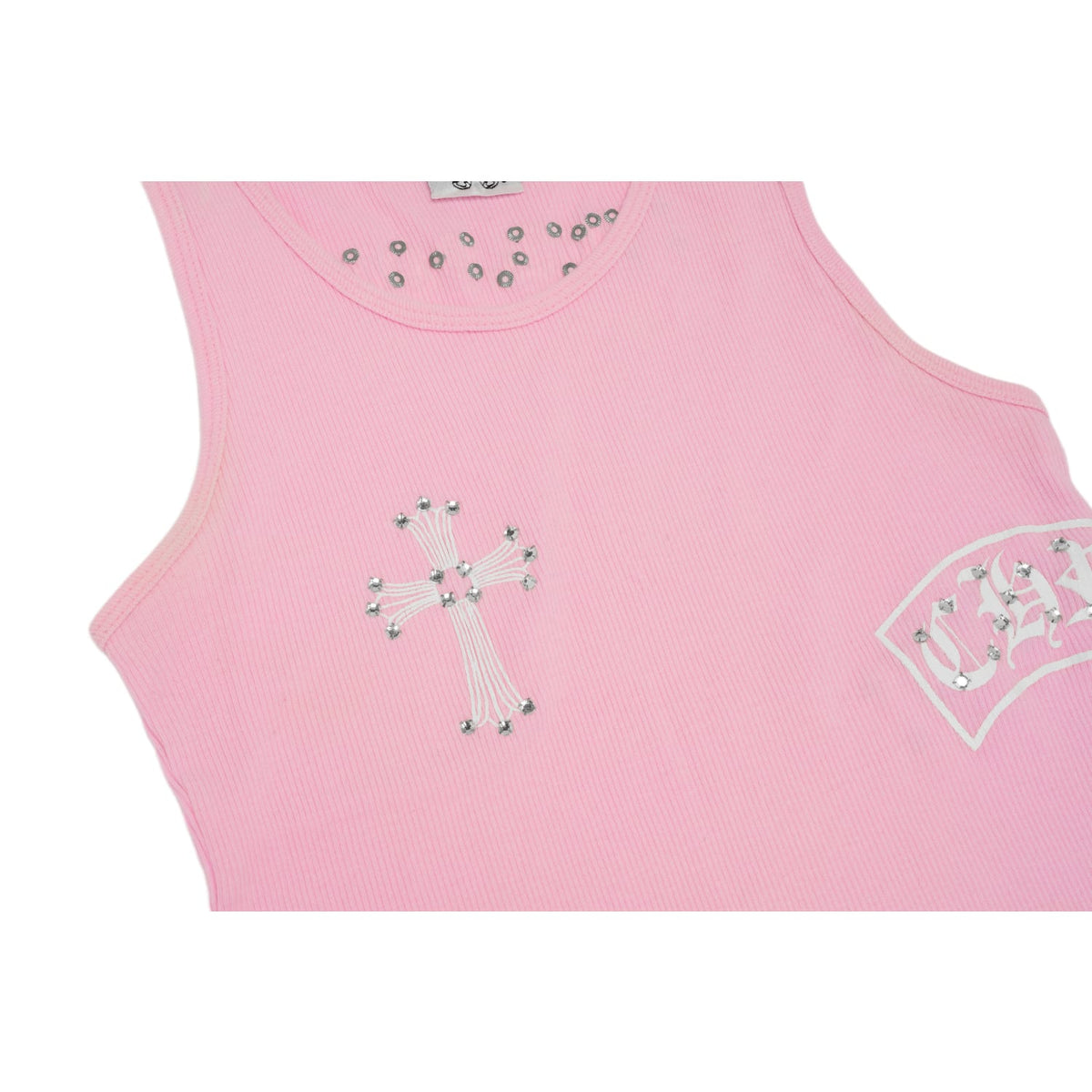 Chrome Hearts Vintage Women's 'Pink' Studded Cross T Bar FUCK YOU Tank Top
