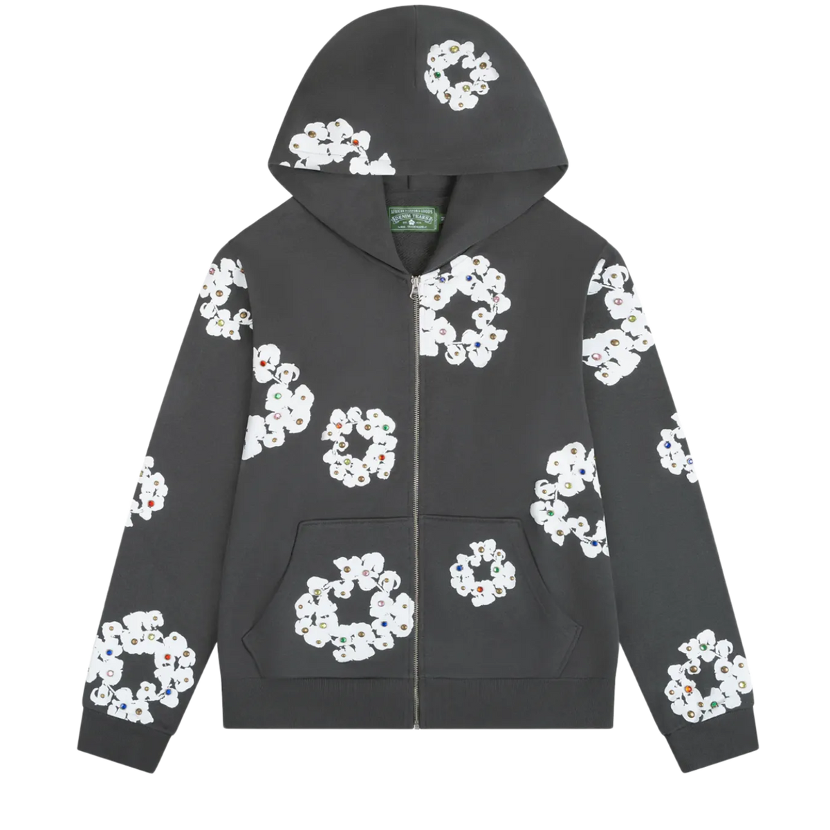 Denim Tears 'Grey' Rhinestone Wreath Zip Up Hoodie