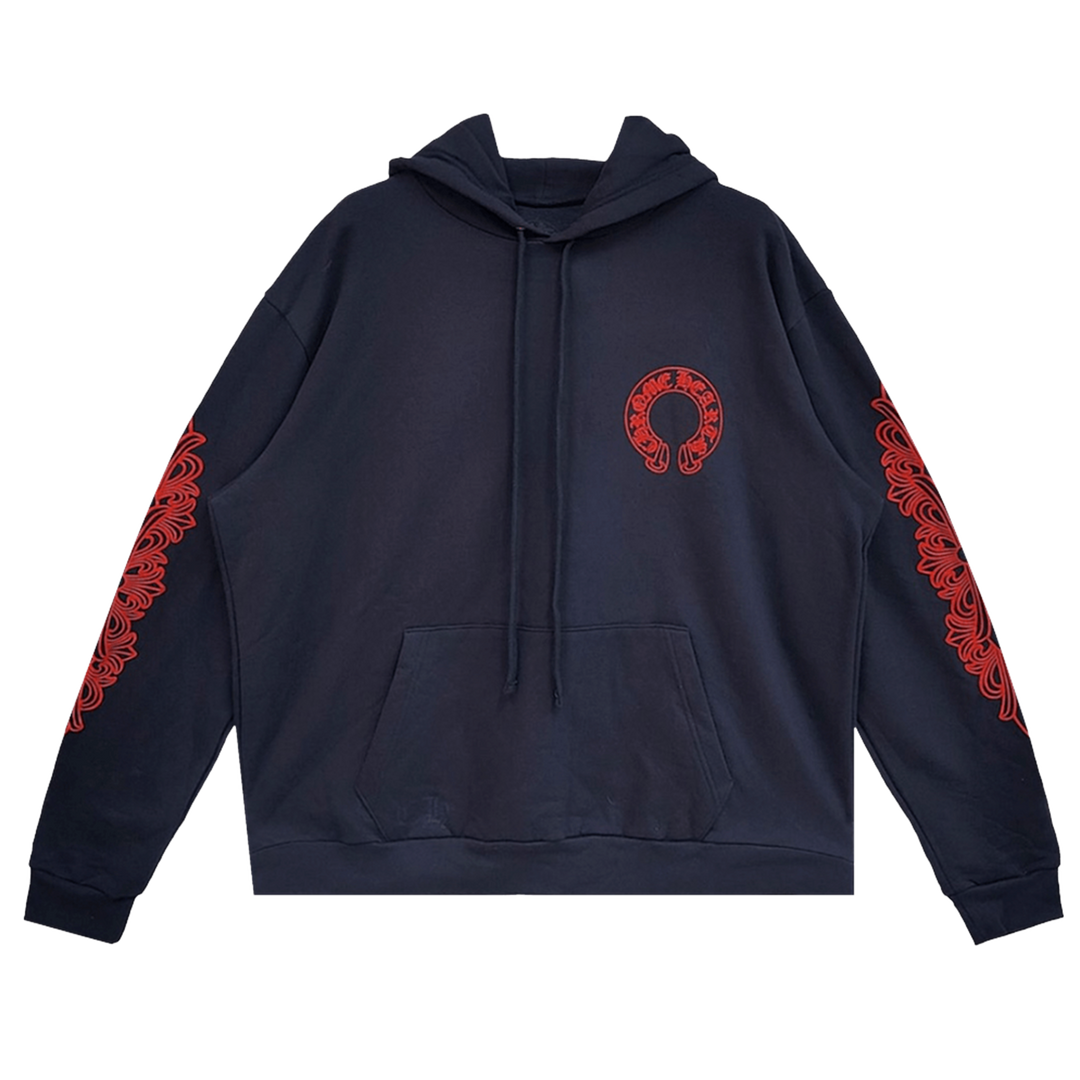 Chrome Hearts 'Navy' Horseshoe Floral Hoodie 