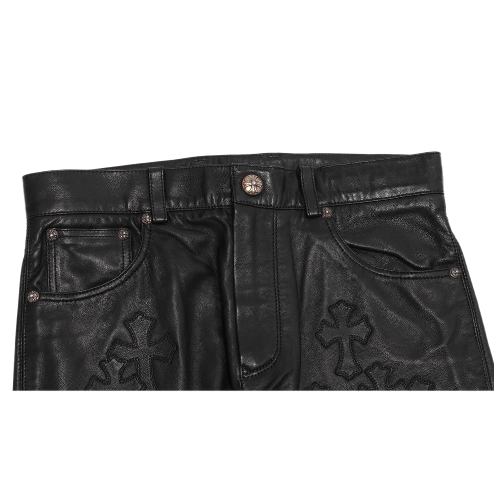 Chrome Hearts Kids 'Black' Leather Cross Patch Pants