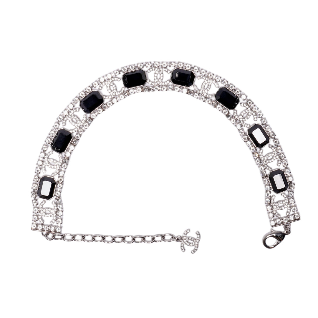 Chanel 'Strass Crystal Black Stone' CC Logo Choker Necklace
