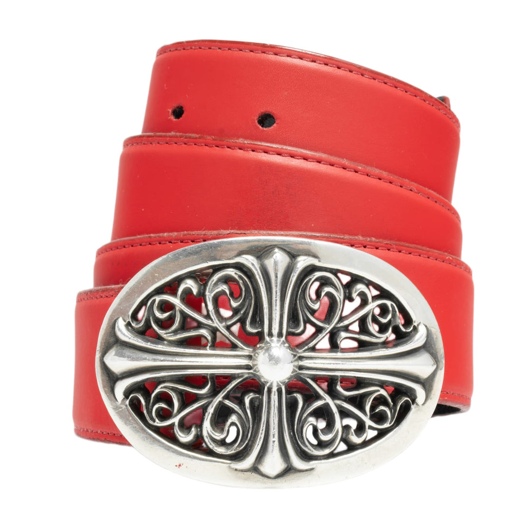 Chrome Hearts 'Red' Small Oval Leather Belt