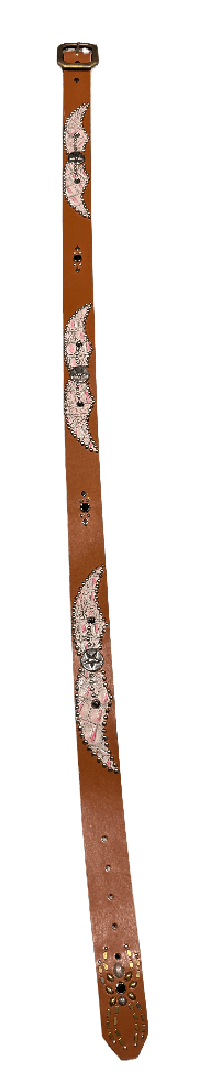 Studded 'Pink Tan Scale Silver Star Spider Gem' Brown Belt