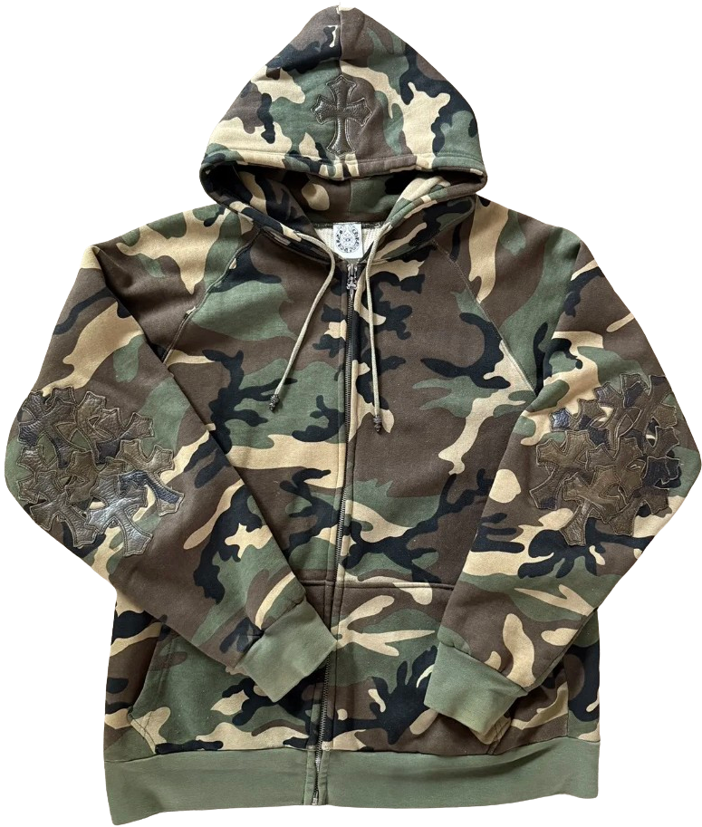 Chrome Hearts Camouflage Leather Hoodie with Cross Patch