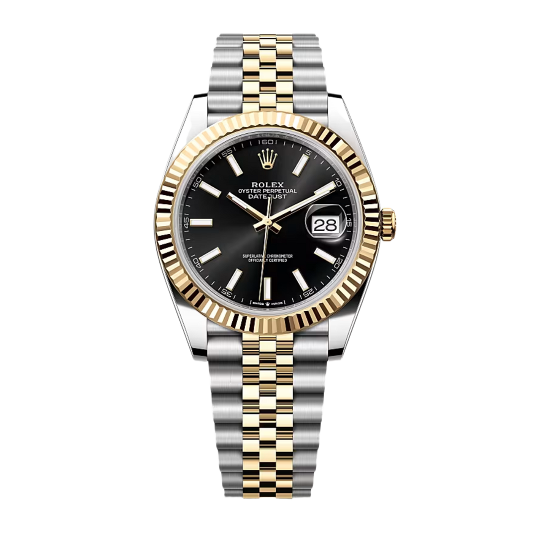 Rolex DateJust 'Black Index' 41MM Two Tone Yellow Gold Fluted Jubilee Watch 2025 126333