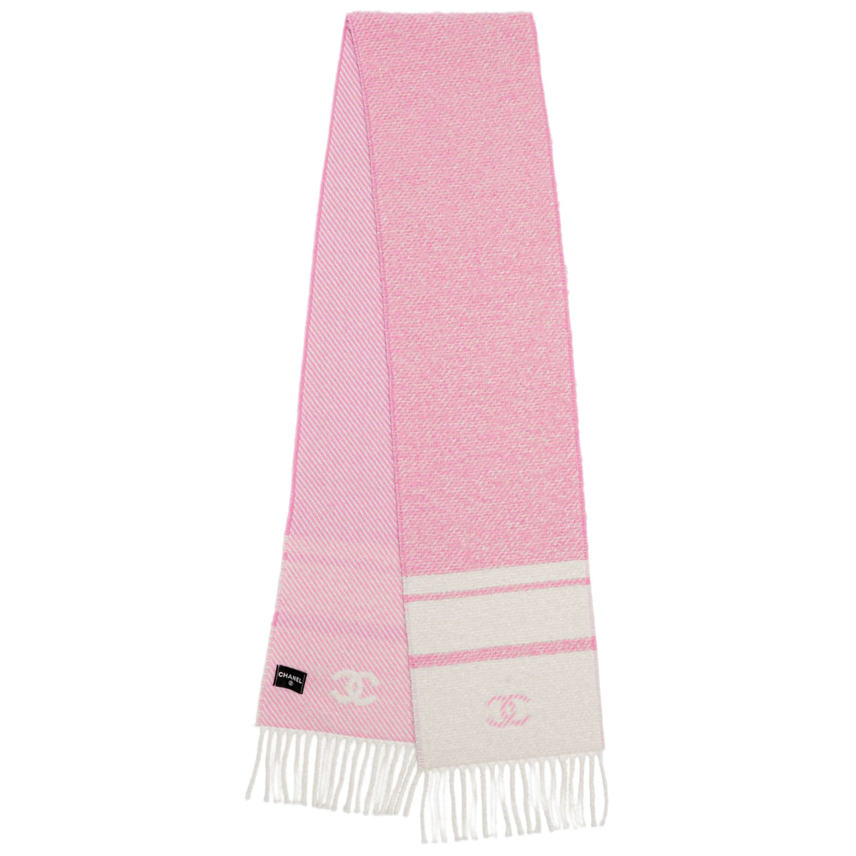Chanel 'Pink/Ecru' Cashmere Fringe Scarf