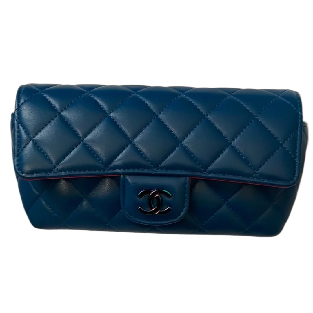 Chanel 'Blue' Rainbow CC Logo Quilted Sunglasses Case