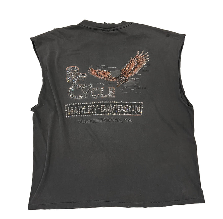 Harley Davidson 'Blue Flame' Rhinestone Vintage Cutoff
