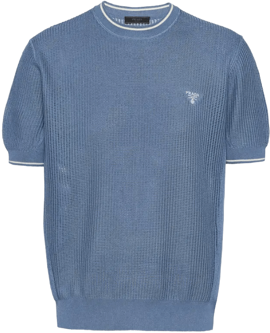 Prada 'Blue' Perforated Silk Knit Cotton T-Shirt