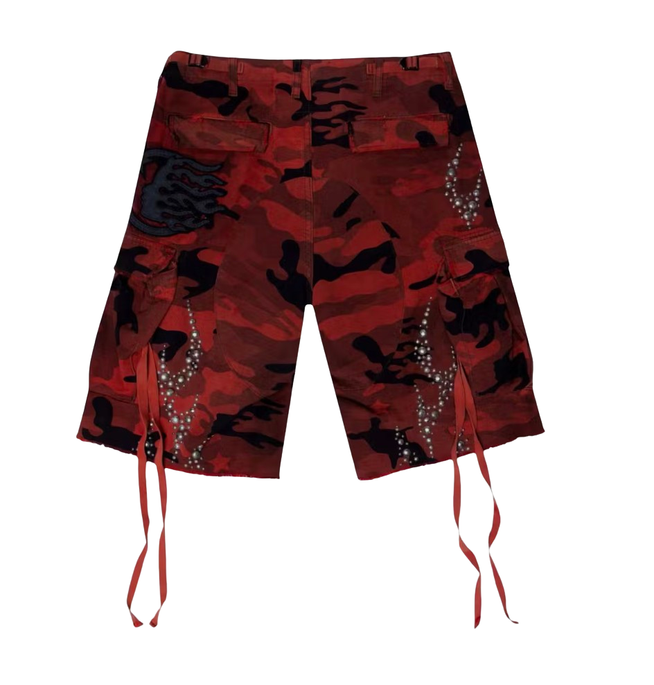 Hellstar Studded Red Cargo Shorts