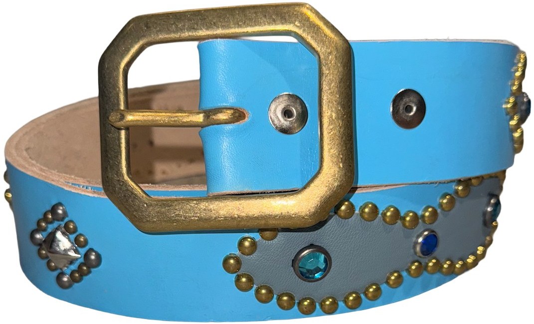 Studded 'Pyramid/Leather' Blue Belt