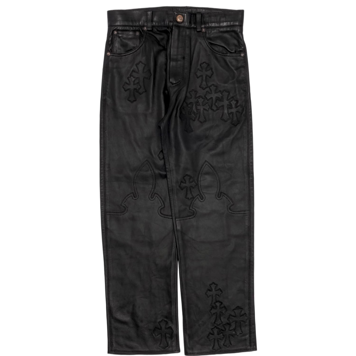 Chrome Hearts Kids 'Black' Leather Cross Patch Pants