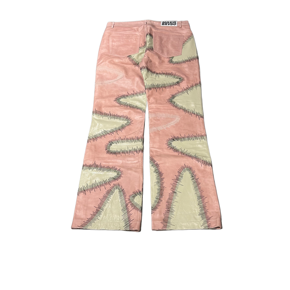 Who Decides War 'Pink/White' Leather Bootcut Pants