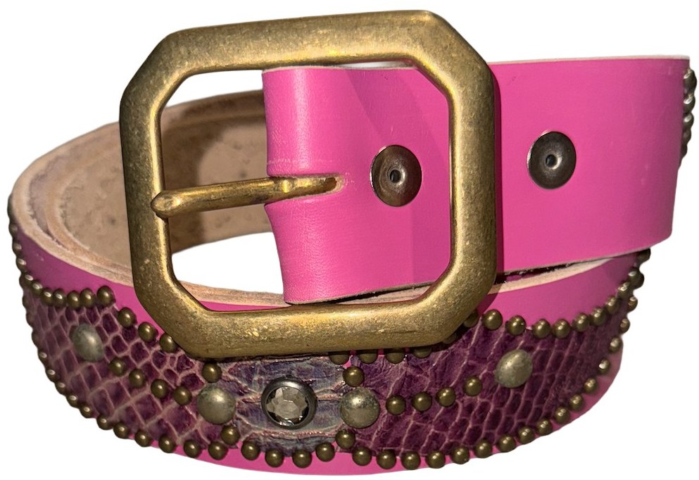Studded 'Pink Snakeskin Wing' Pink Belt