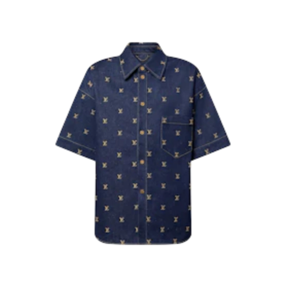 Louis Vuitton Embroidered Signature Short-Sleeved Denim Shirt Indigo