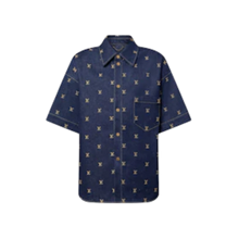 Louis Vuitton Embroidered Signature Short-Sleeved Denim Shirt Indigo