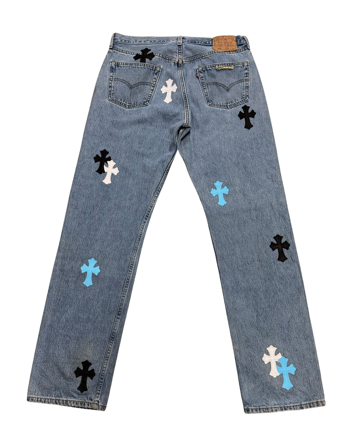 Chrome Hearts 'White/Blue/Black' 20 Cross Patch Blue Jeans