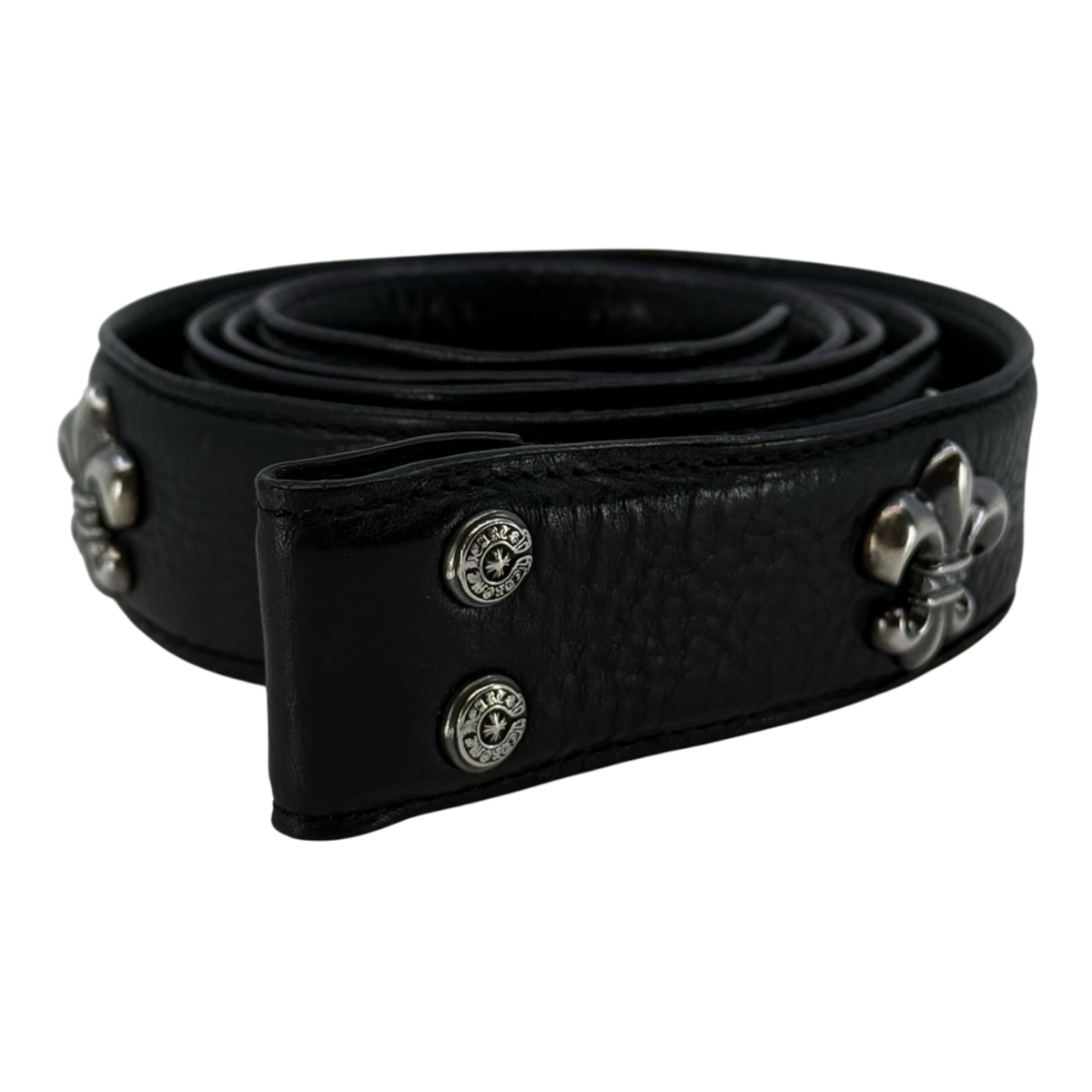 Chrome Hearts Fleur de Lis Studded Leather Belt Strap Black