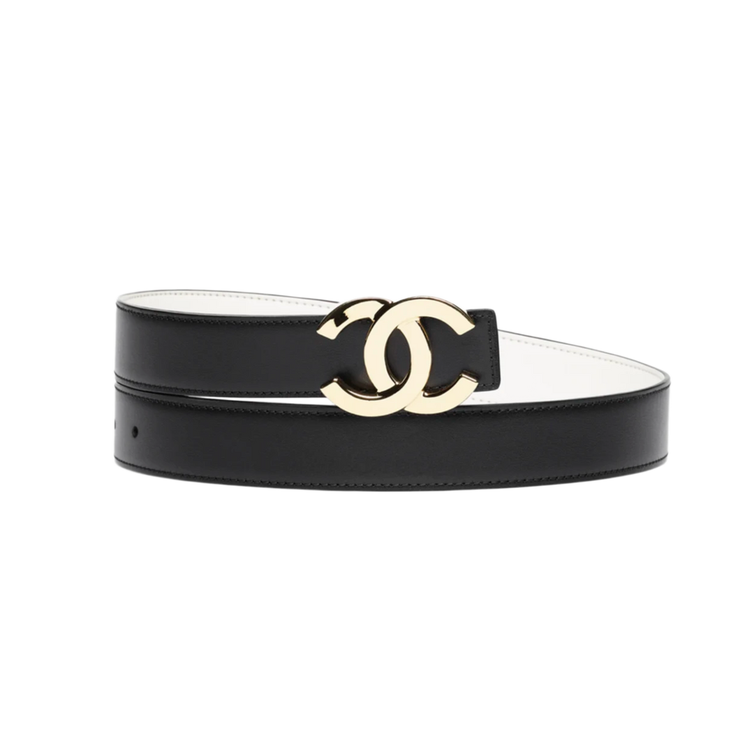 Chanel 'Black & White' Reversible Calfskin Gold Belt