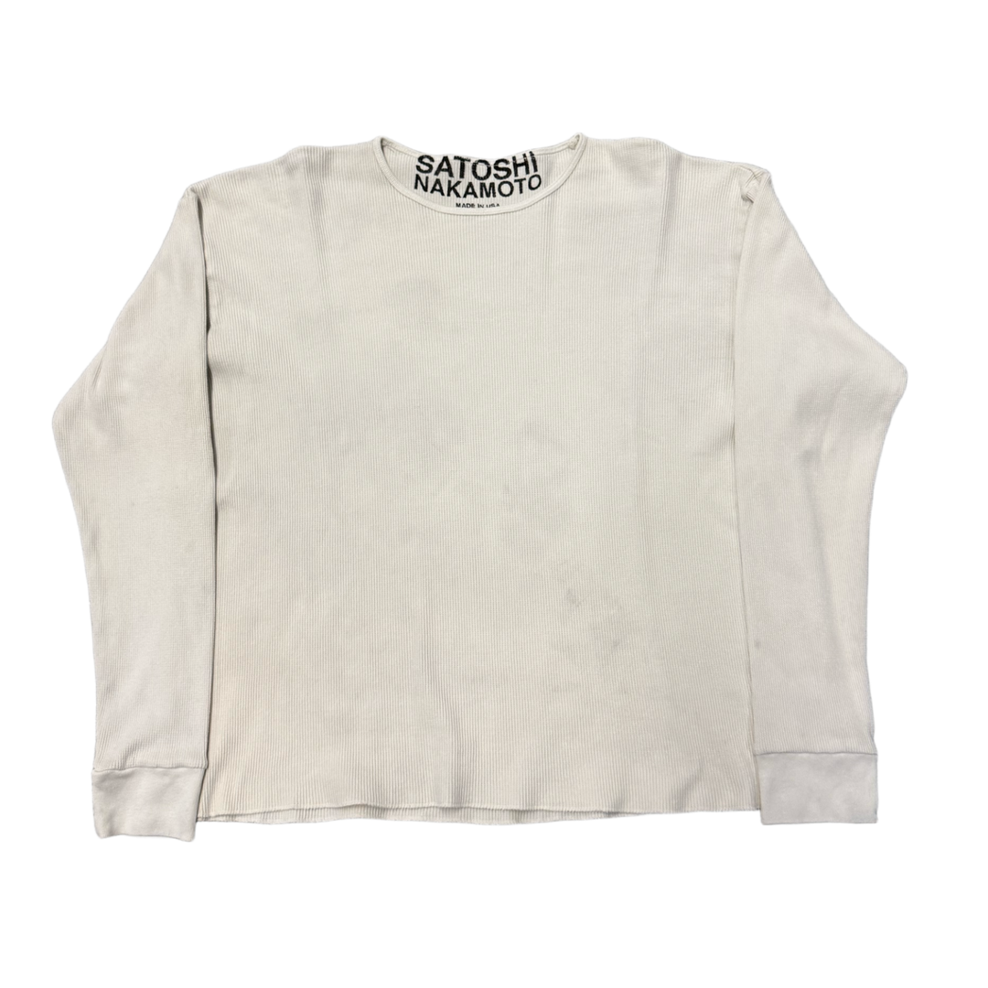 Satoshi Nakamoto 'Destroyed Luke' White Thermal Longsleeve Tee
