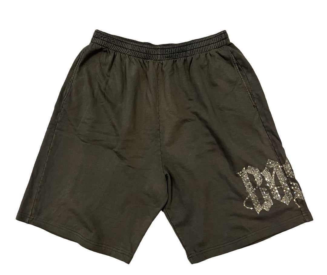Bossi 'Olive and Champagne' Rhinestone Sweat Shorts