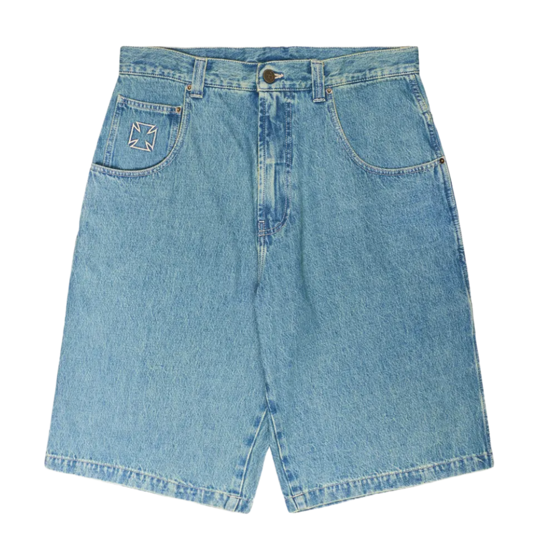 Vetements 'Biker Cross' Blue Denim Shorts