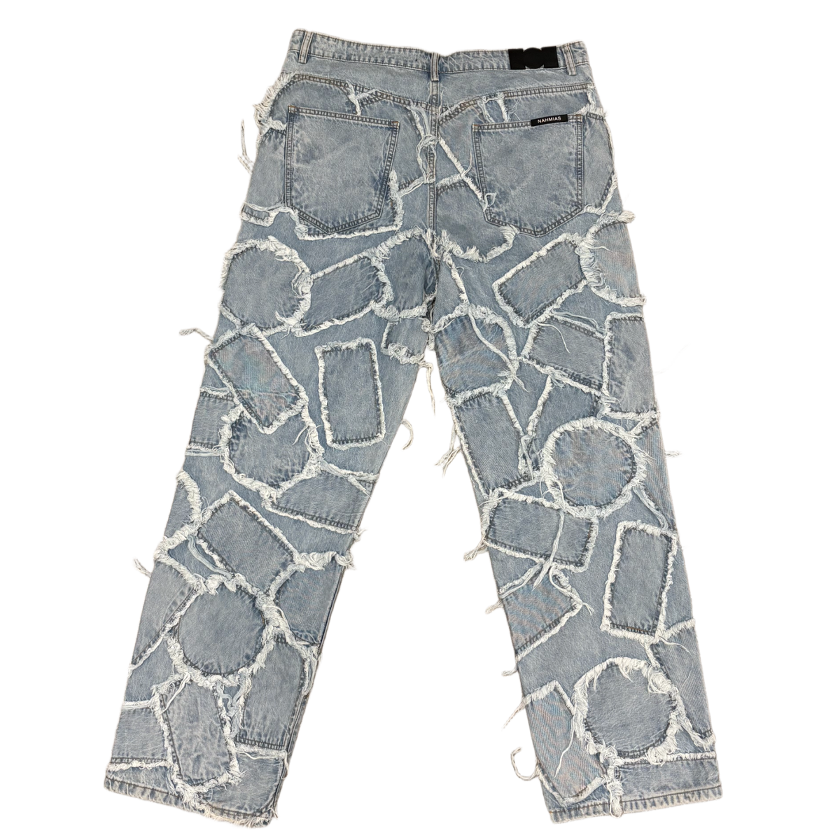 Nahmias 'Patchwork Logo Washed Blue Denim' Jeans