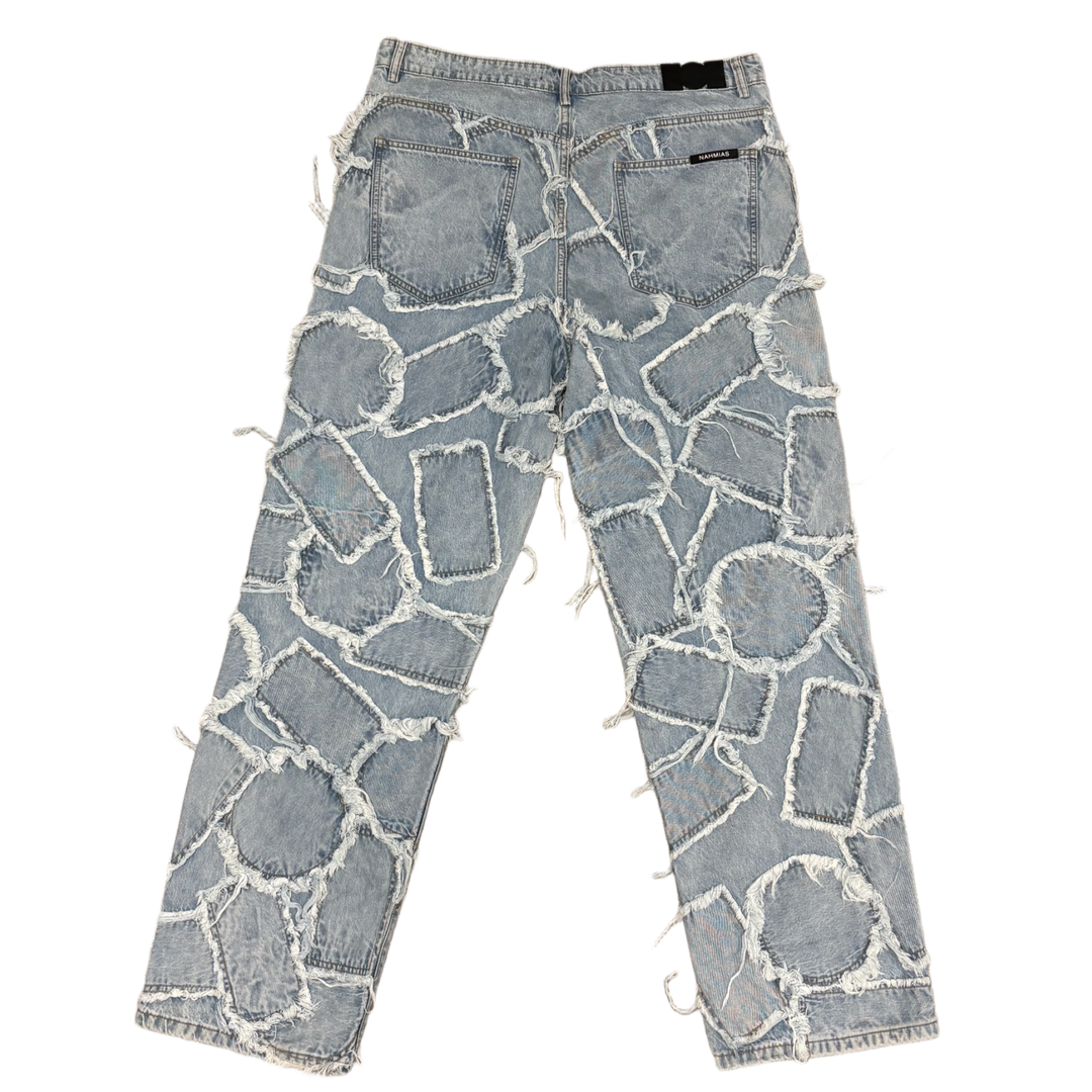 Nahmias 'Patchwork Logo Washed Blue Denim' Jeans