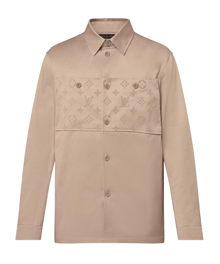 Louis Vuitton 'Beige' Monogram Flocked Casual Cotton Overshirt