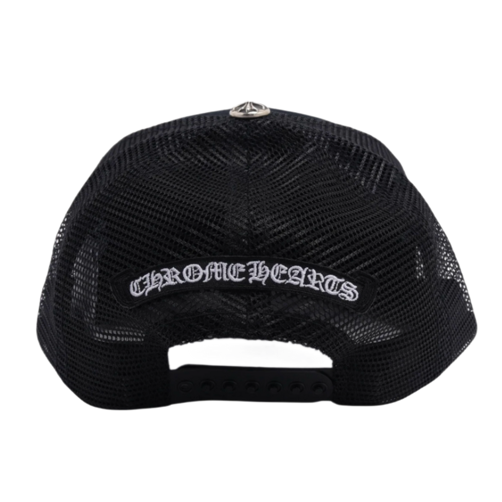 Chrome Hearts 'Pink Cemetery Triple Cross Patch' Black Trucker Hat