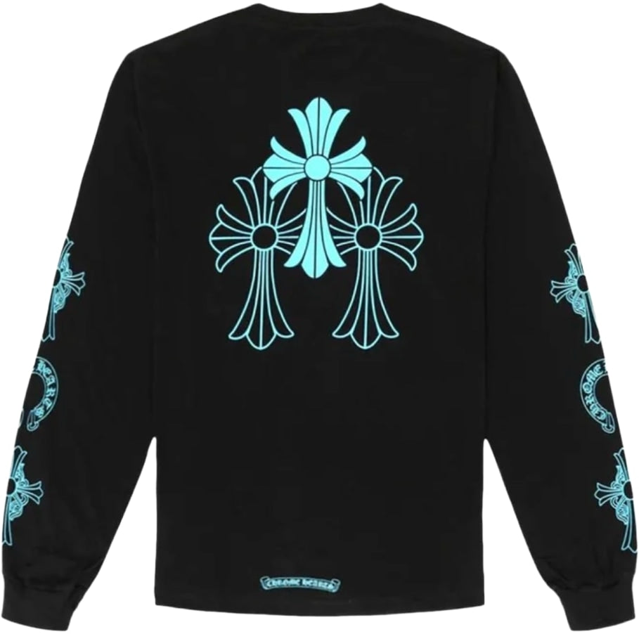 Chrome Hearts 'Light Blue Triple Cross' Black Longsleeve Tee
