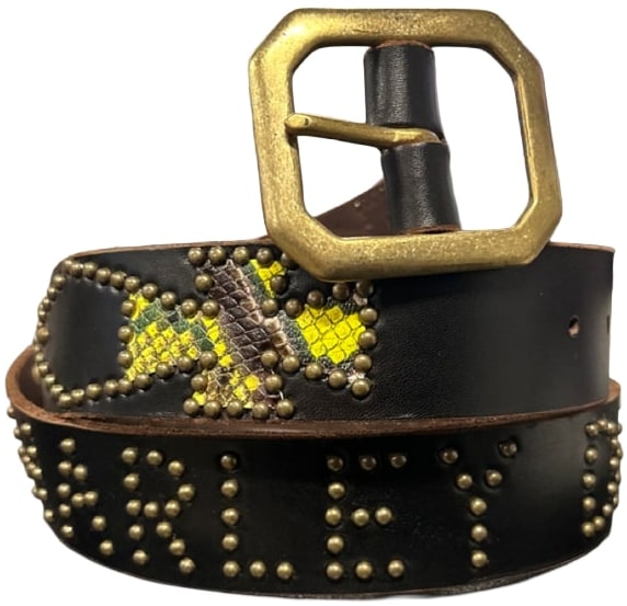 Studded 'Brown/Yellow/Green Snakeskin' Cross Diamond Harley Davidson Belt