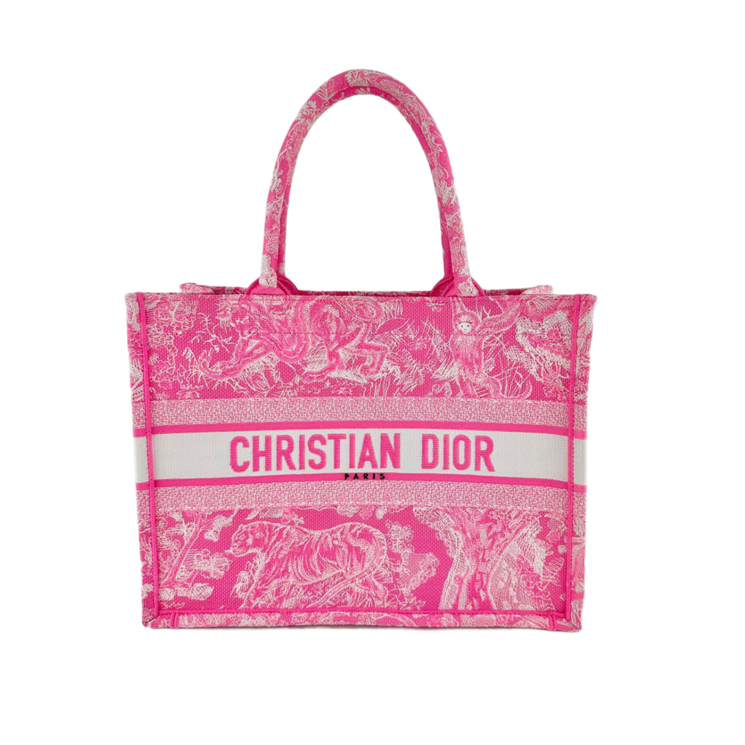 Christian Dior 'Neon Pink' Medium Dway Toile De Jouy Embroidered Book Tote