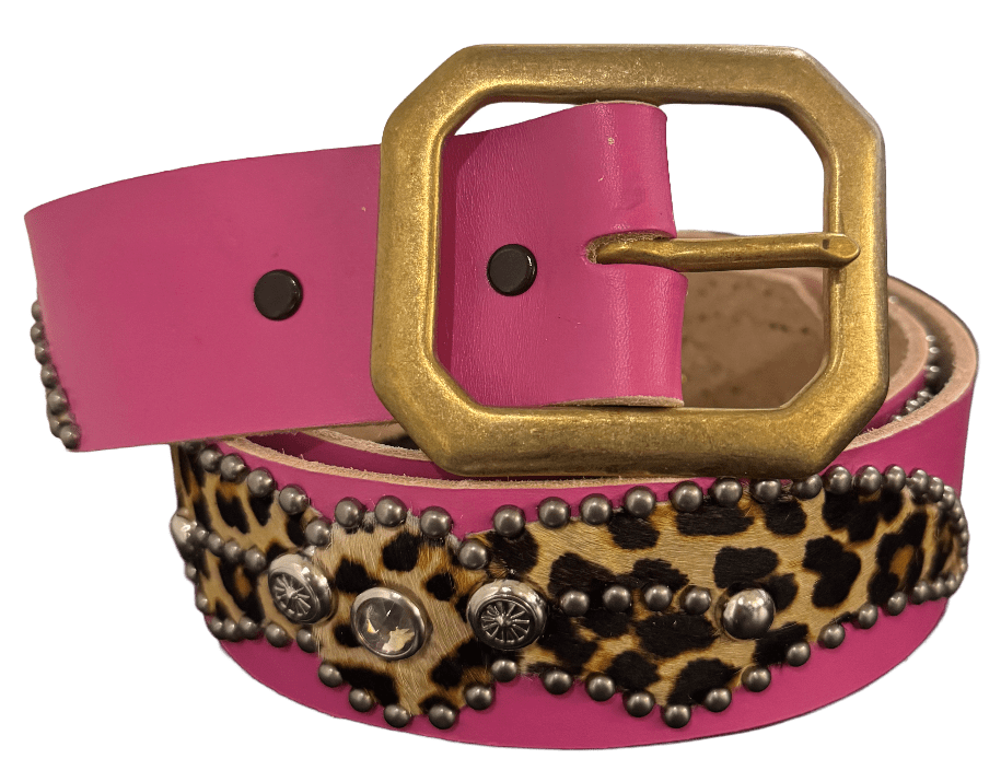 Studded 'Cheetah Hair' Spider Gem Pink Belt