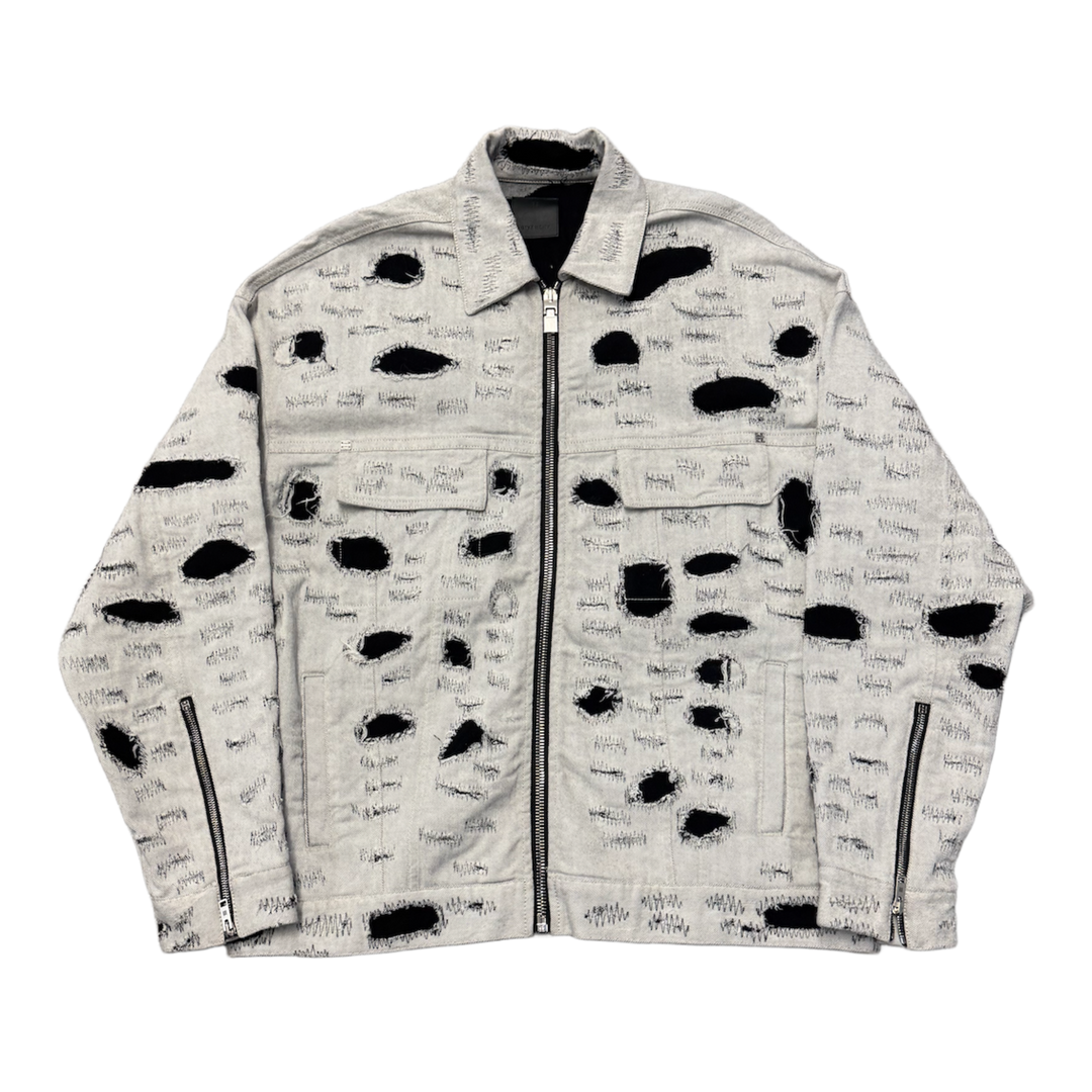 Givenchy 'White/Black' Distressed Denim Zip Up Jacket