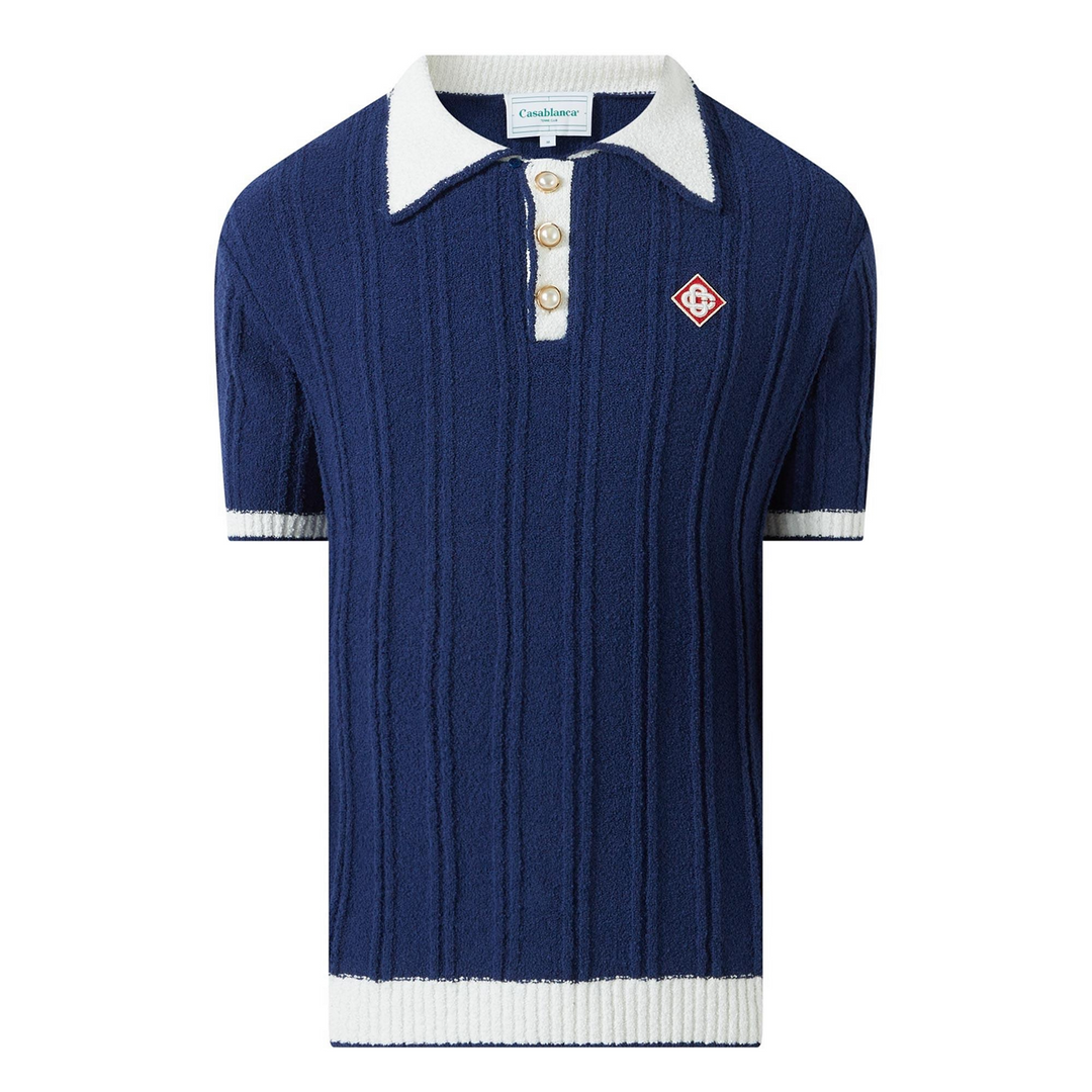 Casablanca 'Navy' Ribbed Knit Polo Shirt