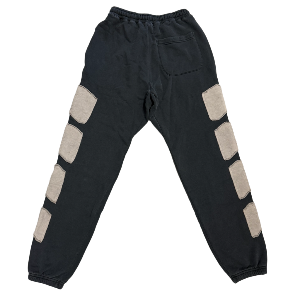 Satoshi Nakamoto 'Destroyed Black' Patchwork Moto Sweatpants