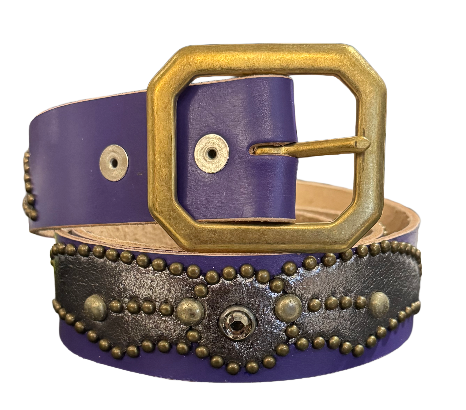 Studded 'Silver Chrome Leather/ Spider Gem' Purple Belt
