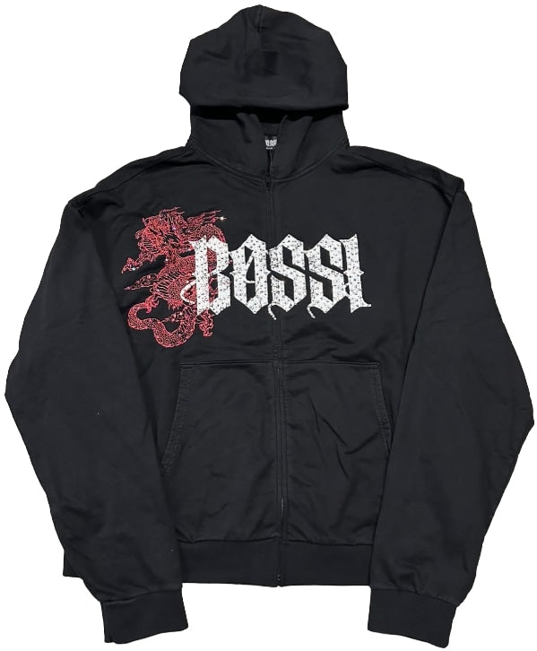 Bossi 'Red Dragon' Black Zip-Up Hoodie